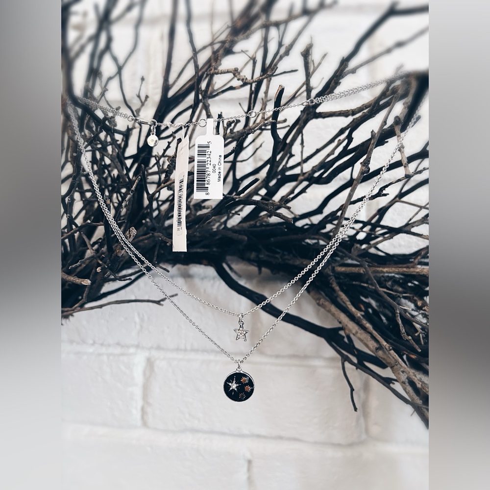 Alex and Ani Celestial Double Row Necklace NWT Silver Black Enamel M - Picture 7 of 9